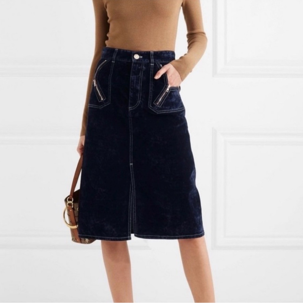 See By Chloe Zip Pocket Velvet Midi Skirt In Midnight Size 40 Eu. Never Worn